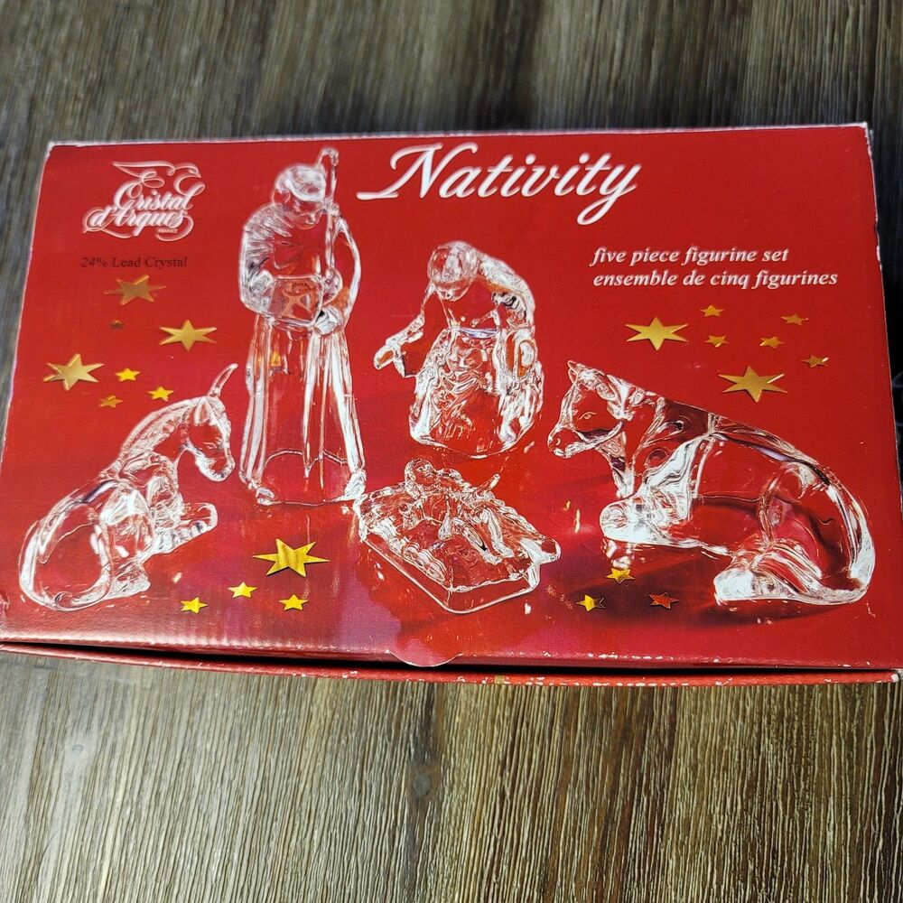 Vintage Cristal D'Arques Christmas Holy Nativity Scene 5 Piece 24% Lead Crystal
